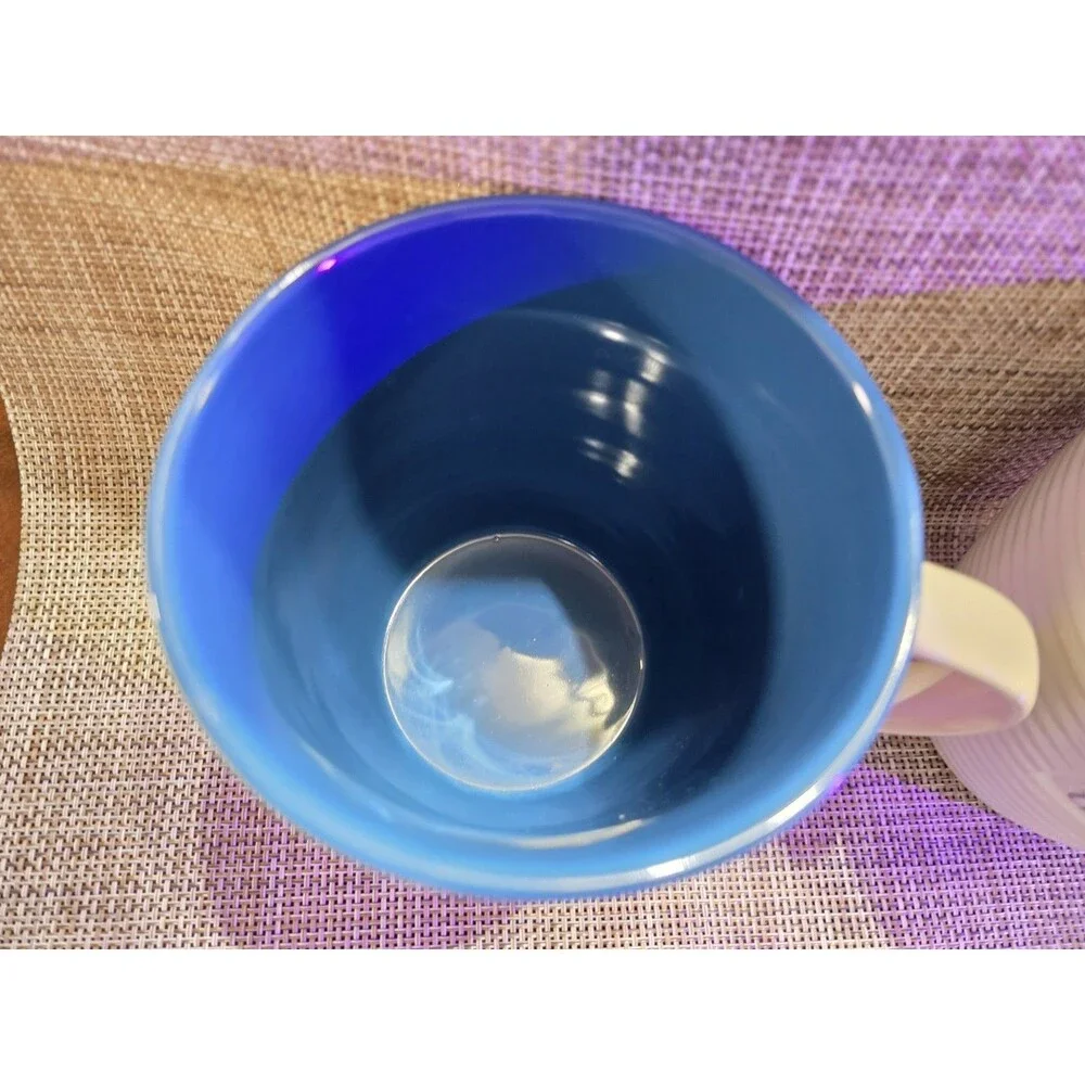 The Old Pottery Company Jumbo 20 oz Quote Mugs Set of 2 Blue Ribbed Ceramic